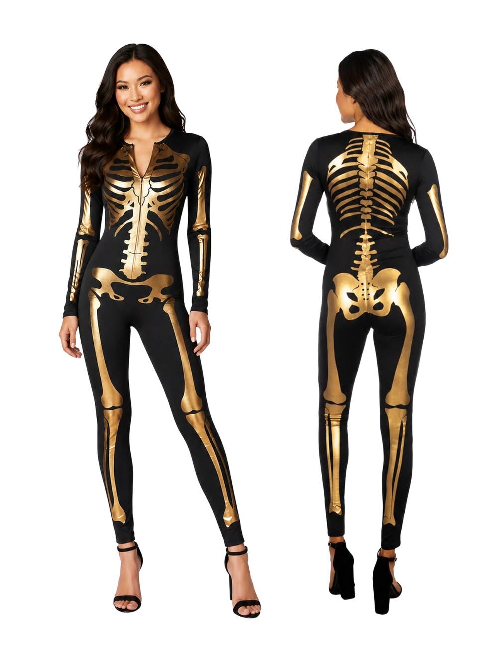 Tipsy Elves NWT Gold Skeleton Bodysuit Costume Jumpsuit M Halloween Metallic
